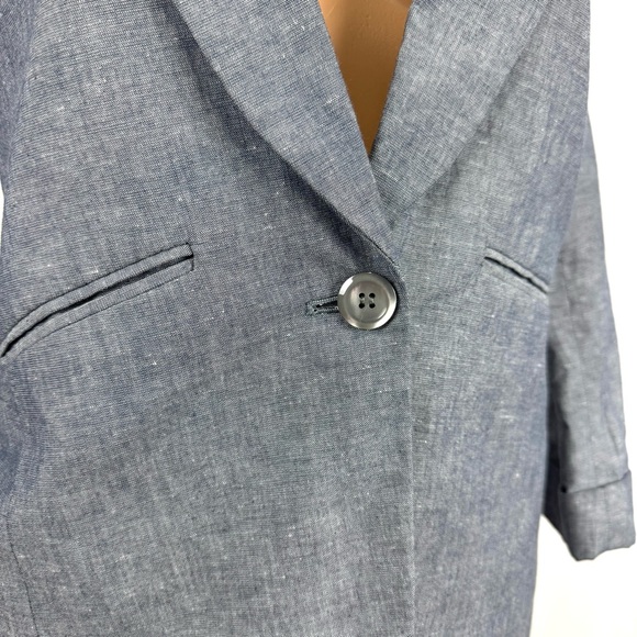 J. Crew Women’s Sz Petite 0P Blue Linen Cotton Blazer Jacket Classic One Button - Picture 2 of 12